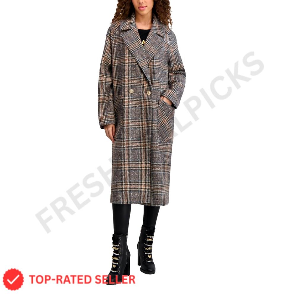 Patterned Wool Double Breasted Patch Pocket Coat - image 1